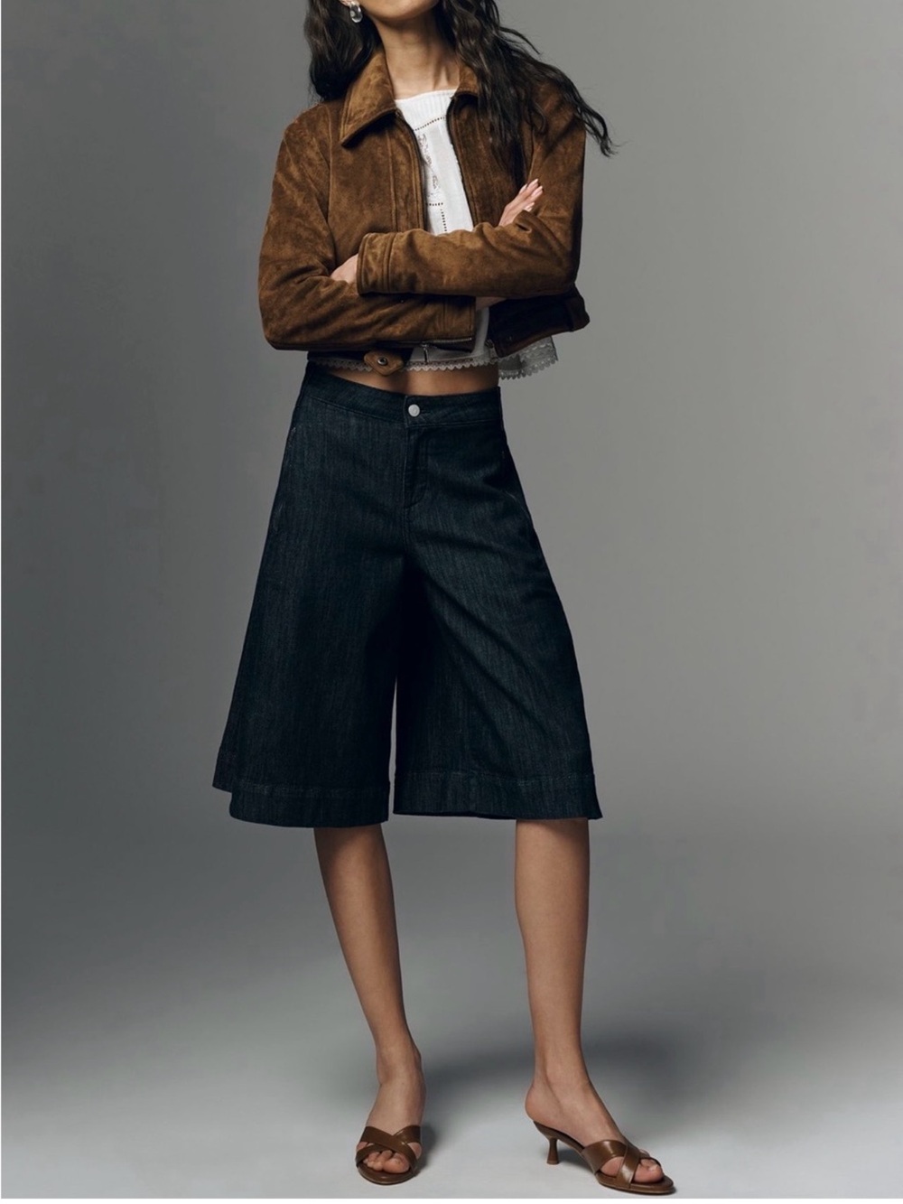 Anthropologie Women's dark wash wide leg denim culottes  size 29 nwt - Picture 2 of 4